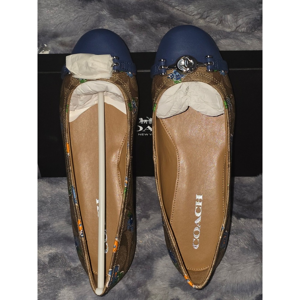 NWB Coach Leila Signature C Posey Cls Flats Khaki Blue Marina Floral Size 6.5 - Picture 4 of 8
